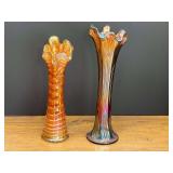 LR...Pair of Iridescent Carnival Glass Vases