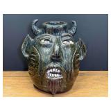 LR…Southern folk art dark-glazed ceramic devil face jug, see pictures for details.