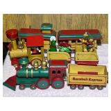 Bath…Vintage 1988 Dakin "Snowball Express" wooden Christmas train set.