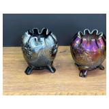 LR...Set of Two Carnival Glass Three-Footed Rose Bowls