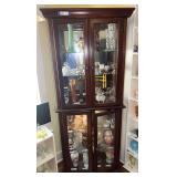 LR...Cherry Finish Wooden Curio Cabinet with Glass Doors and Shelves