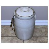 BR2…3-gallon stoneware butter churn featuring the distinctive cobalt blue "Indian Head" logo, see pictures for details.