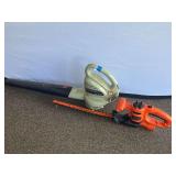 Garage… Sears Roebuck electric blower, powers up, also includes a Black & Decker electric hedge trimmer, powers up, see pictures for details.
