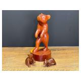 LR...Group of Three Carved Wooden Bear Figurines