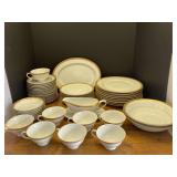 Garage…Shelby vintage fine china dishware, “Stafford”, includes dinner plates, serving bowls, gravy boat, platter, salad plates, berry bowls, and cups and saucers. Approximately 40+ pieces, see 
