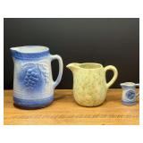 Kit...Vintage Ceramic Pitchers and Creamer, the large pitchers are believed to be Northstar pottery, and Morton pottery respectively