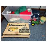 Foyer...Assorted Lot of Collectibles, Toys, and Holiday Decor Including John Deere Tractor Model and Table Tennis Set