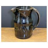 LR… Vintage dark glazed artisan pottery pitcher, similar to rustic studio pottery or folk art pieces. See pictures or details.