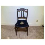 BR1… Victorian style antique side chair with needlepoint seat cover and spindled back rest. See pictures for details.