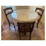 Kit...Vintage Round Pedestal Table with three Cane Seat Chairs and Glass Top Protector