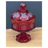 Bath…Vintage Fostoria Ruby Red Coin Glass Covered Wedding Bowl / Candy Compote, see pictures for details.