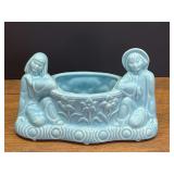 LR...Shawnee Pottery Blue Figural Planter with Children and Floral Relief