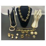 Gold-Tone Fashion Jewelry Grouping with Necklaces and Earrings