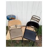 3 folding chairs and barstools