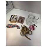 Sewing kit and vintage upholstery tape measure