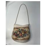 White beaded floral tapestry purse