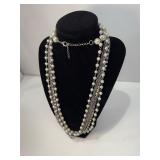 Silver tone chain and pearl necklace