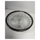 Silver plated rim divided glass dish