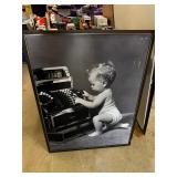 Large framed print baby and antique cash register