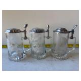 Vintage etched glass beer steins