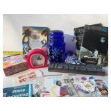 Stamps, clock, jar, letter press and more