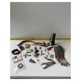 Arrowhead, keys, jewelry, trinkets group
