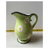 White daisy green ceramic pitcher