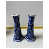 blue and white porcelain candlestick holders