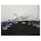 Glass Candy Dish, Pitcher w/ Low Ball Glasses