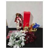 16' Porcelain Winter Doll & Misc. Christmas Decor