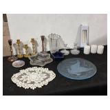 Longaberger Dish, Candlesticks, Candles, and Misc