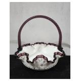 Vintage Fenton Milk Glass & Plum Basket