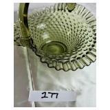 Fenton Green Hobnail Ruffle Edge Glass Basket