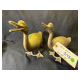 2 Vtg Solid Brass Standing Pair of Ducks/Geese MCM