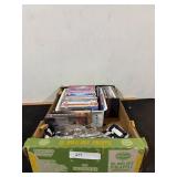 wine glasses and striped bag and misc dvd movies