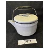 Enamelware White With Black Trim Teapot With Lid