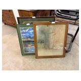misc x2 picture frames,  wooden frame with mirror