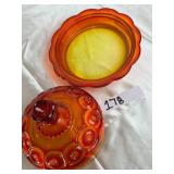 L.E Smith Moon & Stars Amberina Glass Round Dish