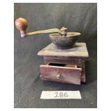 Coffee Grinder Cast Iron Hand Crank  Wood Box