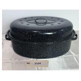 Roasting Pan w/ Lid Oval Black Speckled Enamel USA