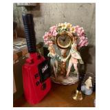 3 bells, ceramic mantle clock, colbalt blue...