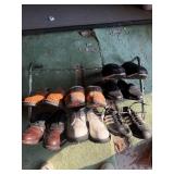 shoe rack with misc shoes (7 pairs various sizes)