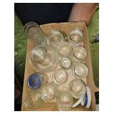 misc glass jars and metal basket