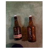 vintage brown glass beer bottles x2