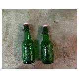 vintage green glass grolsch beer bottle x2