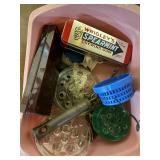 vintage flower frogs, vintage mug, and other...