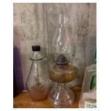 Antique oil lamp, glass jar, lamp oil