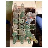 misc vintage glass pop bottles and wooden coca...