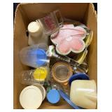misc plastic and glass containers and measuring...