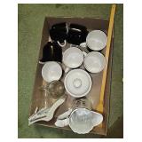 x6 mugs, a teapot and sugar set, and other misc...